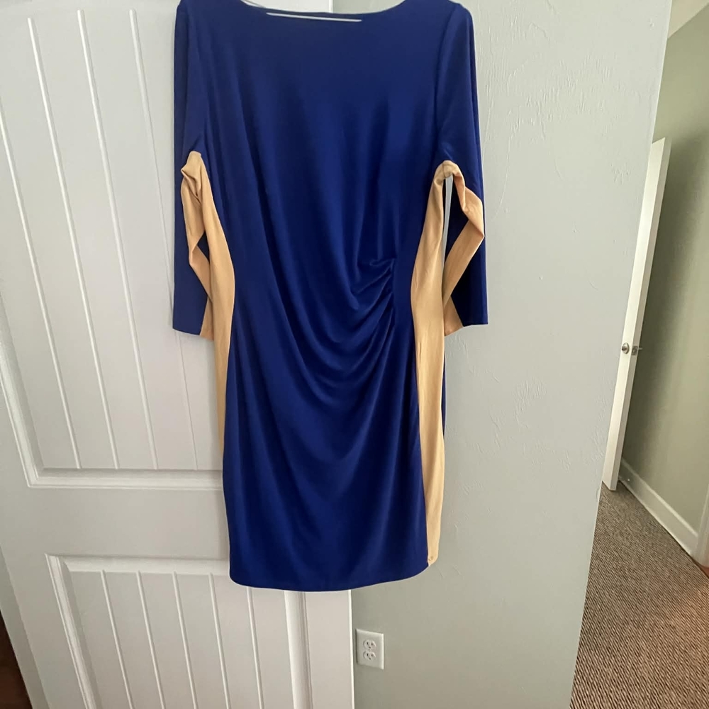 Kasper Royal Blue and Beige Draped Sheath Dress